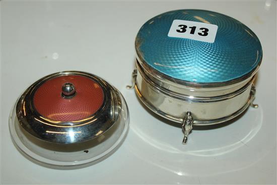 Silver and enamel trinket box and 1 mounted silver jars